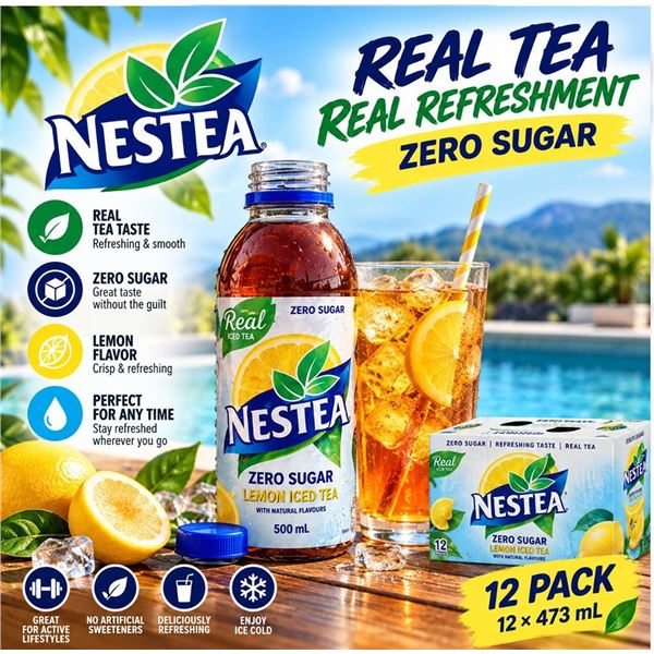 Nestea Zero Sugar Lemon Iced Tea 473ml 12 Pack