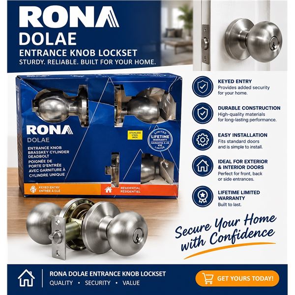 RONA Bolae Entrance Knob with Deadbolt Set