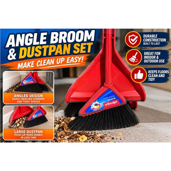 Lot of 2 - Vileda OsKar Broom and Dustpan Set Red