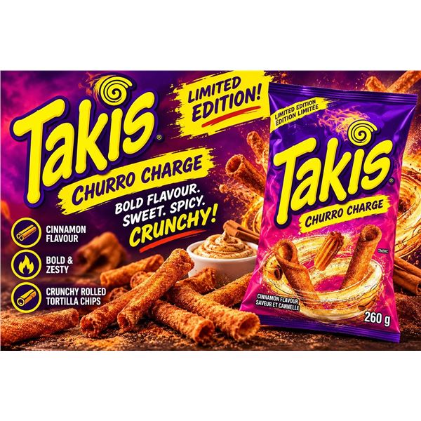 Lot of 14 - Takis Churro Charge Snack 260g Limited Edition