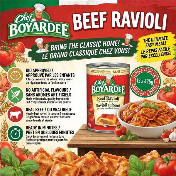 Chef Boyardee Beef Ravioli 425g, 12 Cans