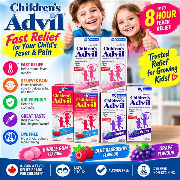 6 Children's Advil 210ml,2 Bubble Gum, 2 Grape, and 2 Raspberry