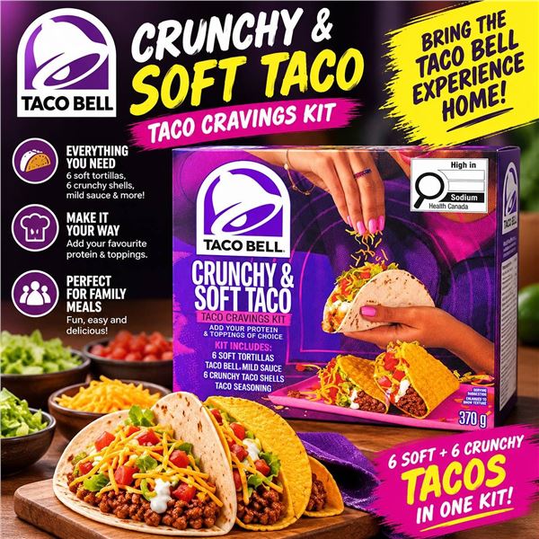 Lot of 6 - Taco Bell Crunchy & Soft Taco Cravings Kit 370g each