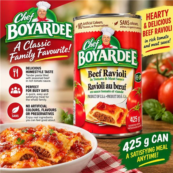 Chef Boyardee Beef Ravioli 425g, Case of 12