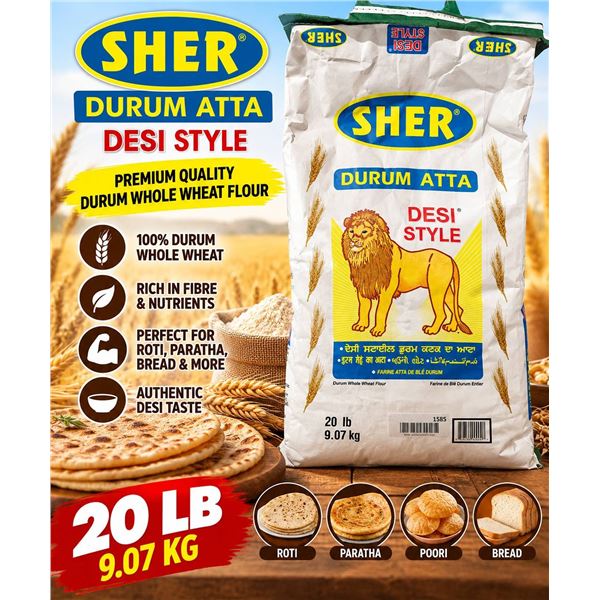 Sher Durum Atta Desi Style 20 lb Wheat Flour