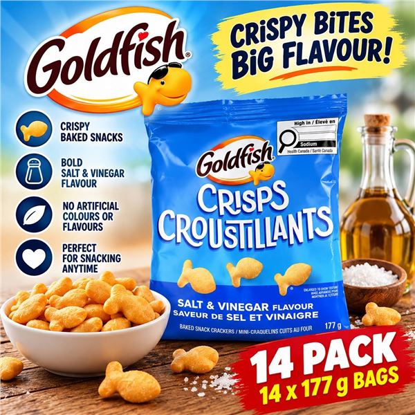 Goldfish Salt & Vinegar Crisps 177g Bag x 14