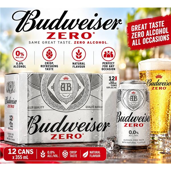 Budweiser Zero 12 Pack 355mL Cans