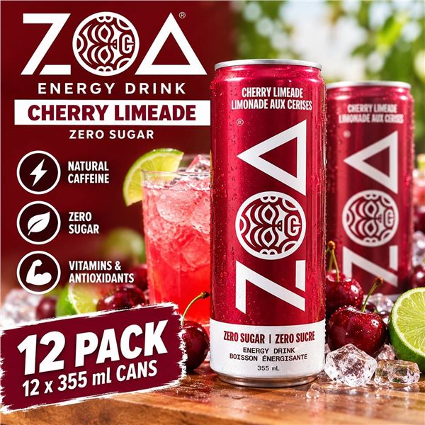 12 Pack ZOA Cherry Limeade Energy Drink 355ml