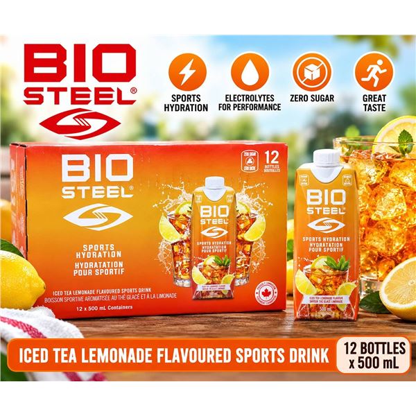 BioSteel Iced Tea Lemonade Sports Drink 12 Pack x 500ml