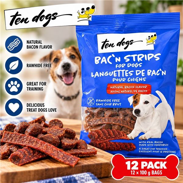 Ten Dogs Bac'n Strips For Dogs 12x100g