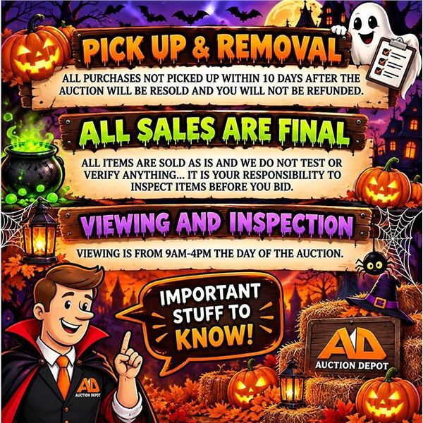 Auction Depot Pickup, Removal, Final Sales Info