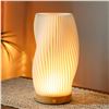 Image 1 : LED Table Lamp Vintage Style Striped Night Light Wood Base