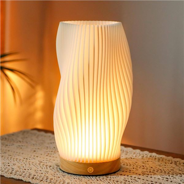 LED Table Lamp Striped Night Light Wood Base
