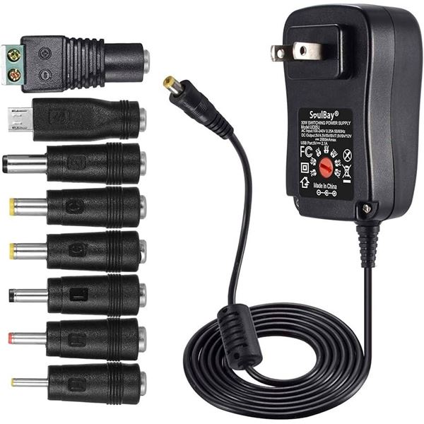 Universal AC Plug-in Adapter 30W 3-12V 8 DC Tips