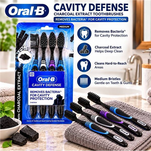 Lot of 2- Oral-B Cavity Defense Charcoal Toothbrushes 4pk