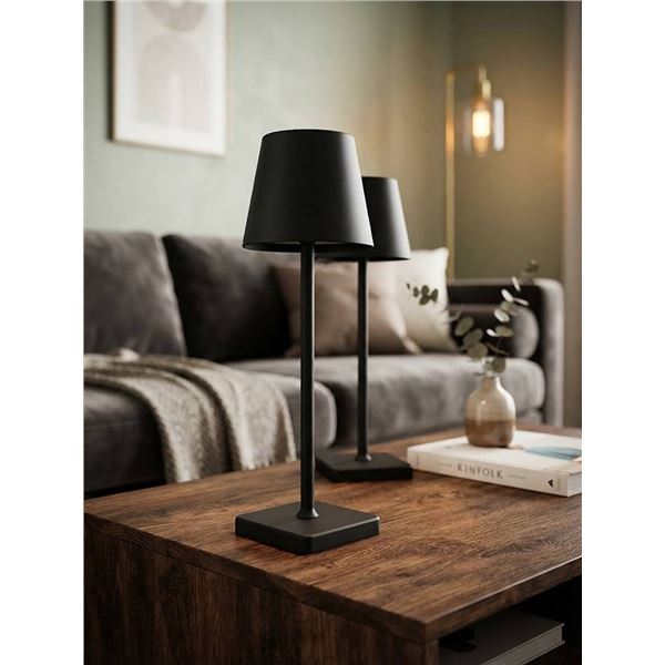 Pair Black USB Table Lamps With Square Bases