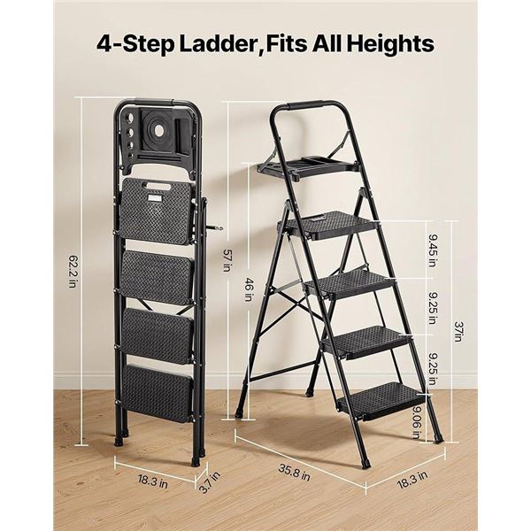 HBTower 5 Step Folding Ladder Black Steel