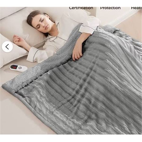 Twin Size Heated Sherpa Plush Blanket Grey
