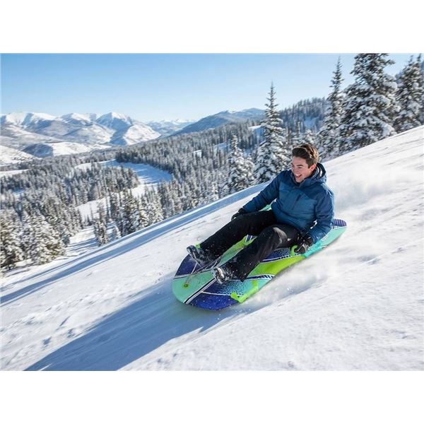 Plastic Snow Sled Blue Green Leaf Pattern