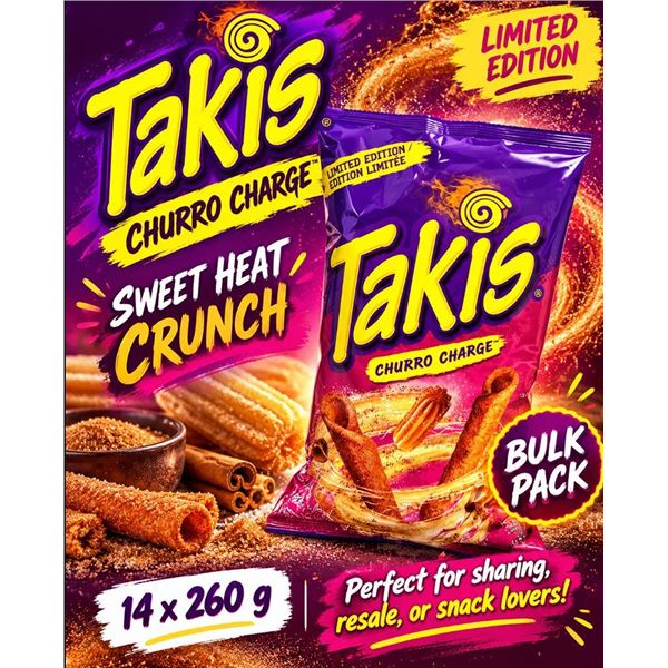 Takis Churro Charge 260g Snack Bag x 14