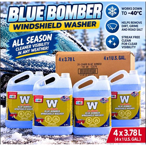 Lot of 4 Blue Bomber Windshield Washer 3.78L Jugs