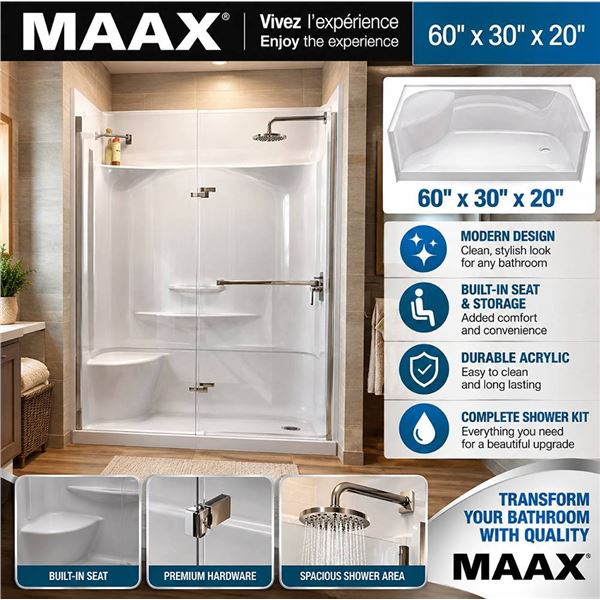 MAAX Shower Base & Wall Surround Kit 60x30x81