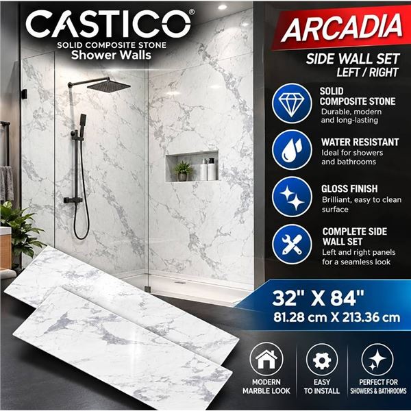 Castico Arcadia Shower Side Walls 32x84 in Carrara