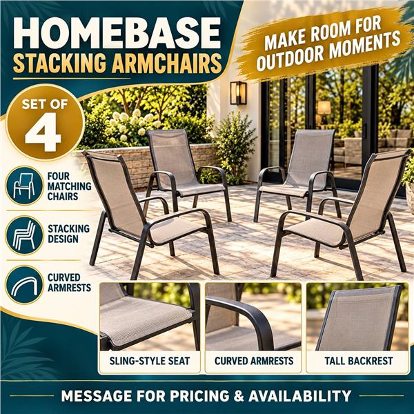 4 HOMEBASE Stacking Patio Armchairs