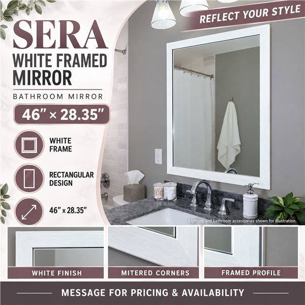 SERA Bathroom White Framed Mirror 46Ã—28.35 in