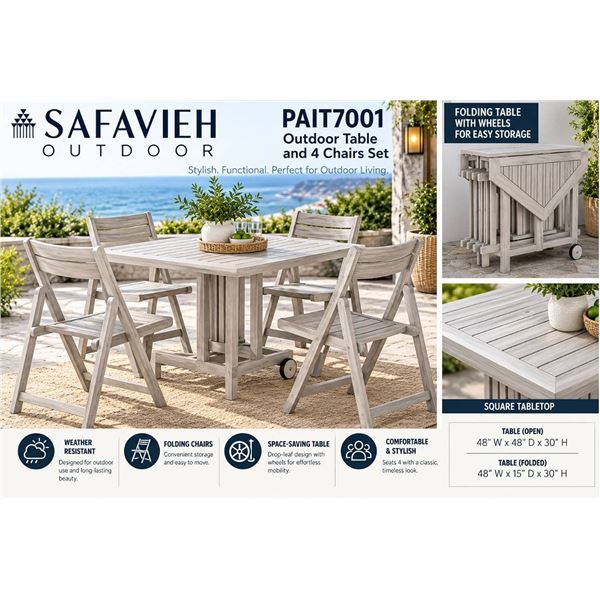 Safavieh PAIT7001 Outdoor Table And 4 Chairs Set