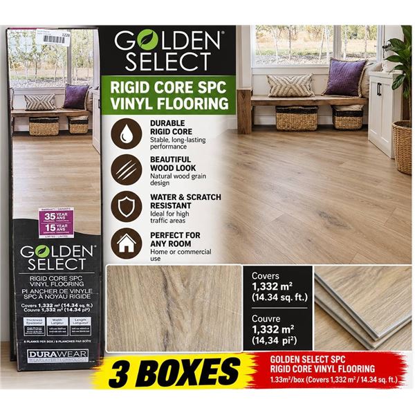 3 boxes - Golden Select SPC Rigid Core Vinyl Flooring 1.33mÂ²/box