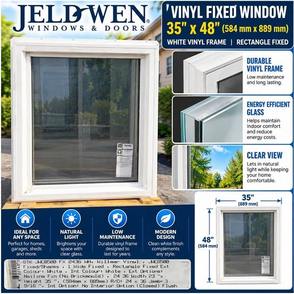Jeld-Wen Vinyl Fixed Windows White 35x48in