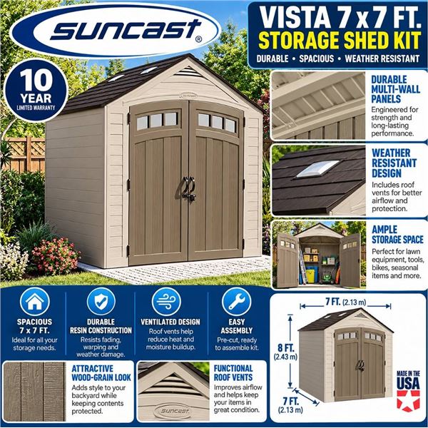 Suncast Vista 7x7 ft. Storage Shed Kit