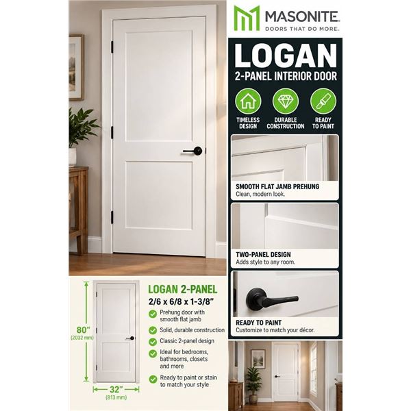 Masonite Logan Smooth Flat Jamb Prehung Door