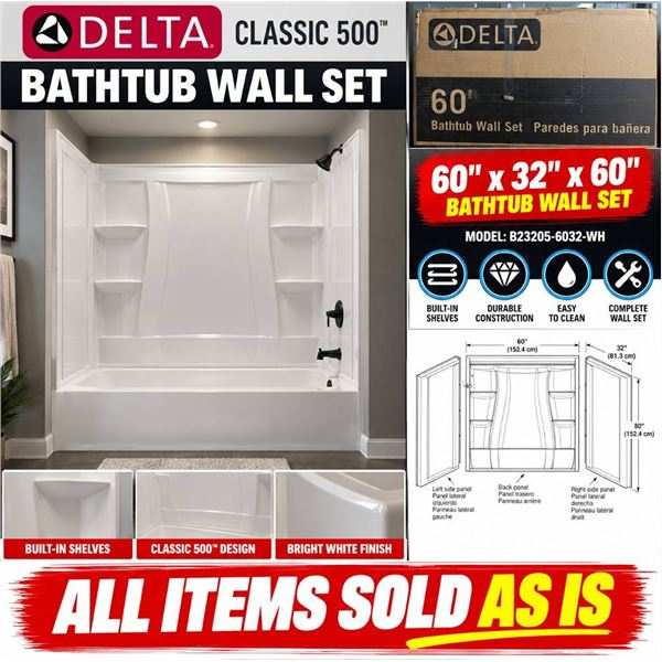 Delta 60" x 32" Bathtub Wall Set B23205-6032-WH
