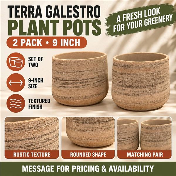 2 Pack Terra Galestro Plant Pots 9 Inch