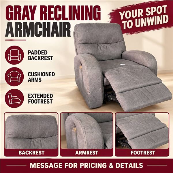 Grey Fabric Reclining Armchair