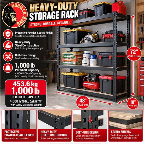 Gorilla Rack Heavy-Duty Storage Rack 72x48x18in