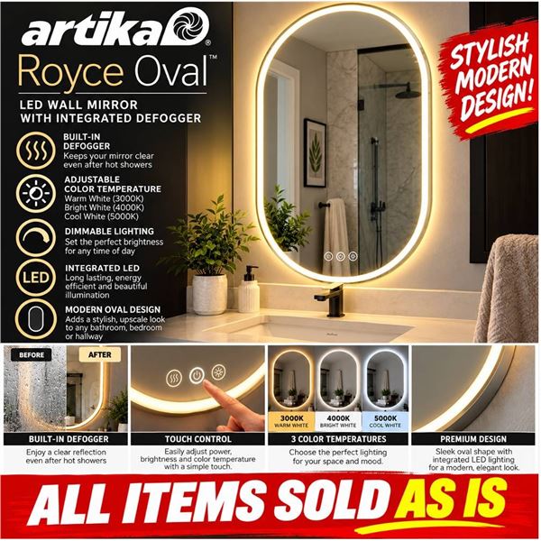 Artika Royce Oval LED Wall Mirror with Defogger