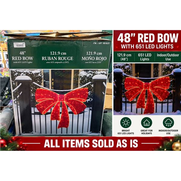 48" Red Bow With 651 LED Lights, 121.9 cm