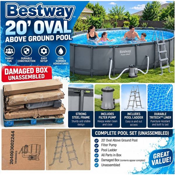 Bestway 20' Oval Pool, missing outter box, Unassembled