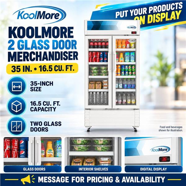 KoolMore 35in 2 Glass Door Merchandise COOLER 16.5cuft