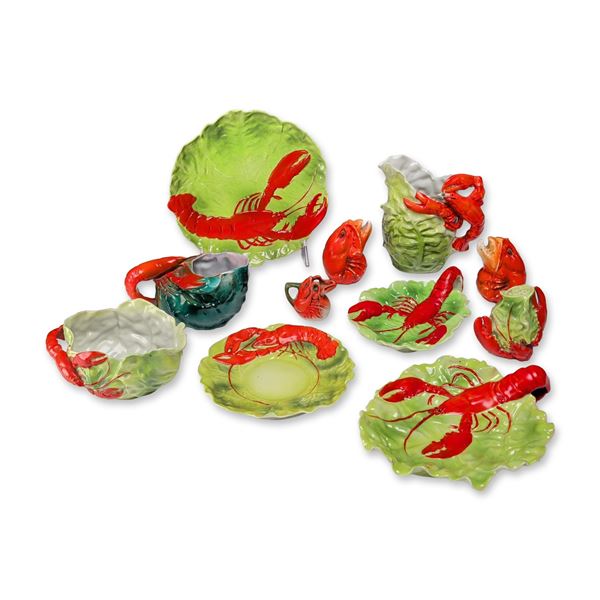 August Warnecke German Earthenware Lobster and Cabbage Tableware Set