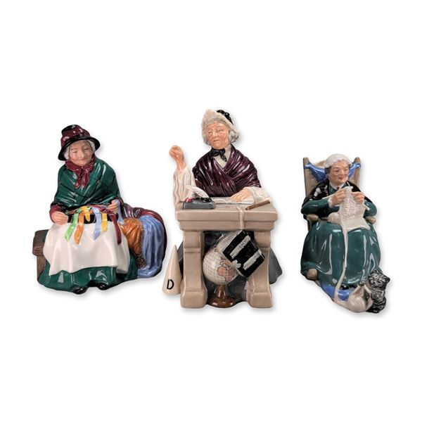 Three Royal Doulton Hand Painted Porcelain Old Lady Figurines