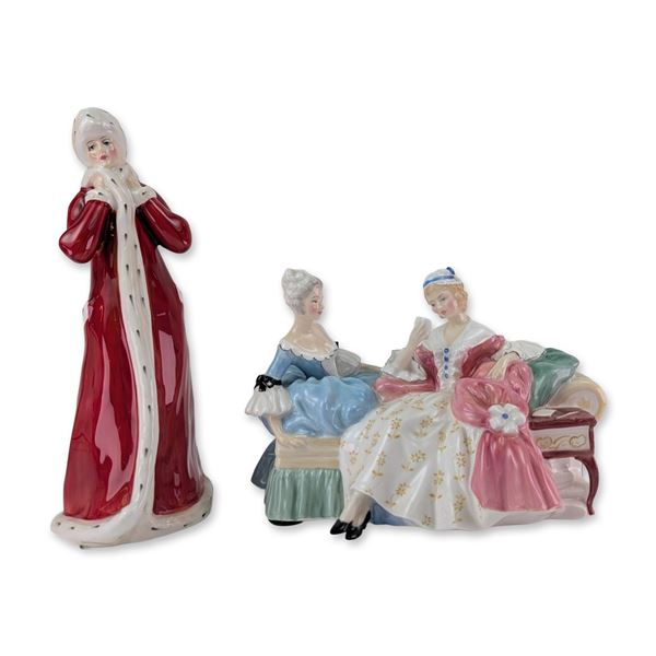2pc Royal Doulton Bone China Figurines Wintertime and The Love Letter