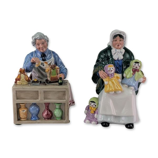 2pc Royal Doulton Porcelain The China Repairer and The Rag Doll Seller Figurines