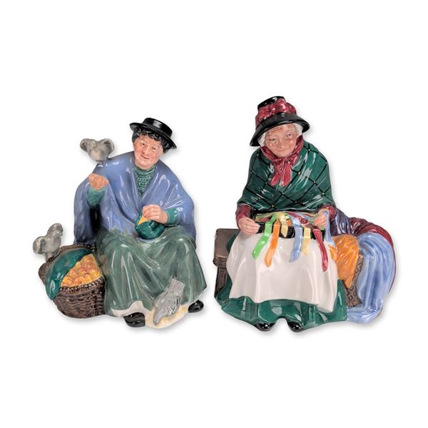 Pair of Royal Doulton Silks and Ribbons and Tuppence a Bag Porcelain Figurines