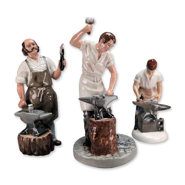 Three Royal Doulton Porcelain Blacksmith Figurines
