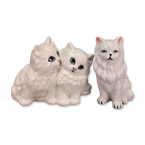 Two Beswick England White Porcelain Persian Cat Figurines