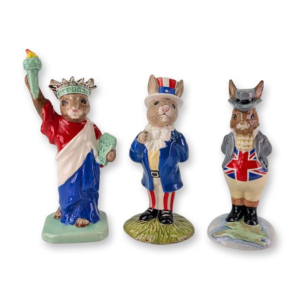 3pc Royal Doulton Patriotic Bunnykins Porcelain Figurines